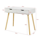 Тоалетна масичка, маса за антре или малка работна маса бюро в стилен скандинавски дизайн с две чекмеджета и крака от масивно дърво